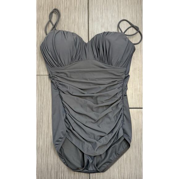 Magic Suit Gray One Piece Swimsuit Size 14 Runched Slimming - Picture 1 of 7